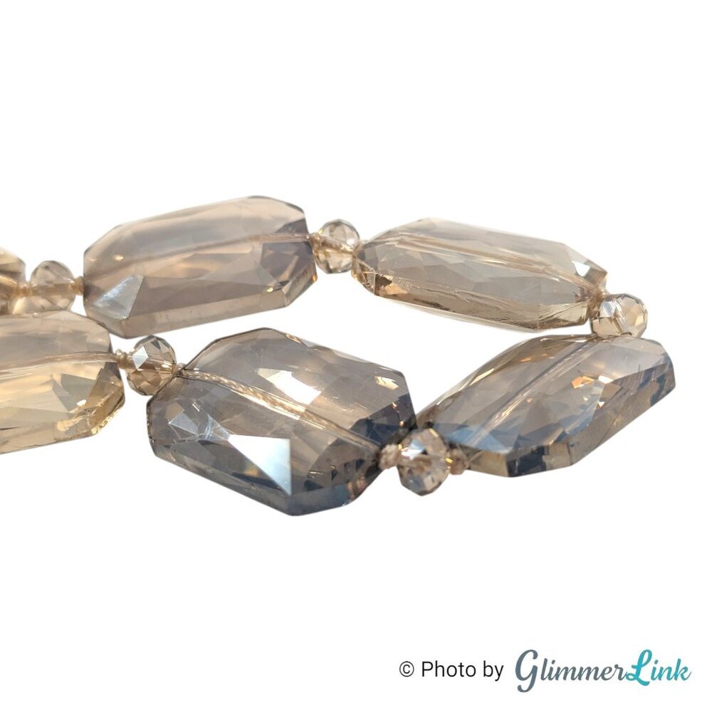 Smokey Champagne Acrylic Statement Necklace Faceted Rectangle Beads - Picture 7 of 11